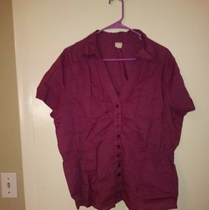 Magenta blouse button up with short sleeves
